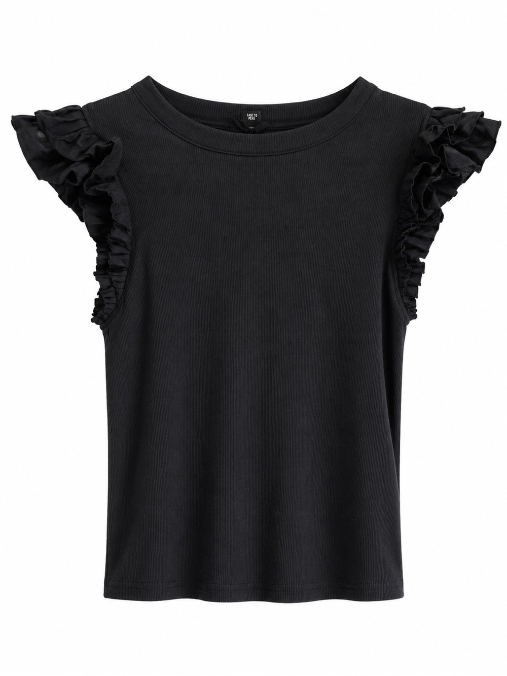 🌺 Rails Black Ribbed Ruffle Sleeve Stretch Top - Picture 3 of 4